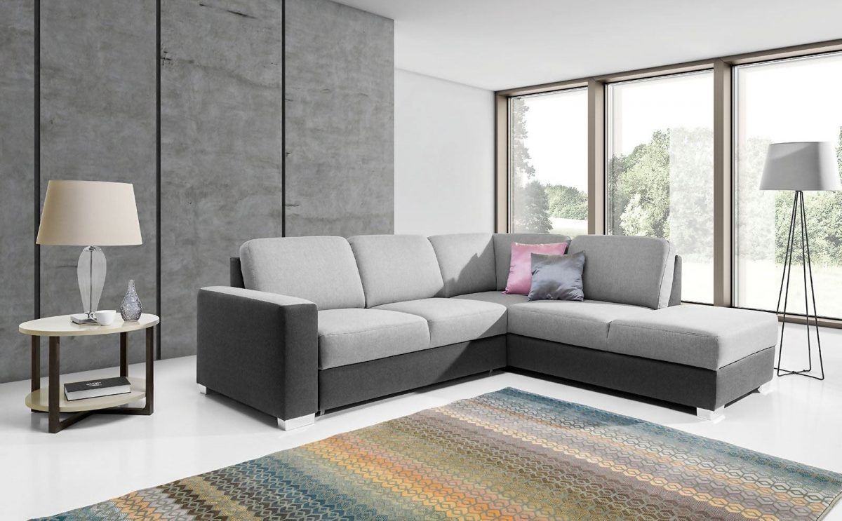 Ecksofa Sofa JUNES mit Schlaffunktion Grau / Hellgrau Ottomane Rechts