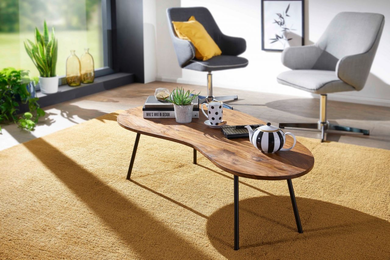 Couchtisch Nierentisch LATIKA 122x63x36 cm Massivholz Sheesam