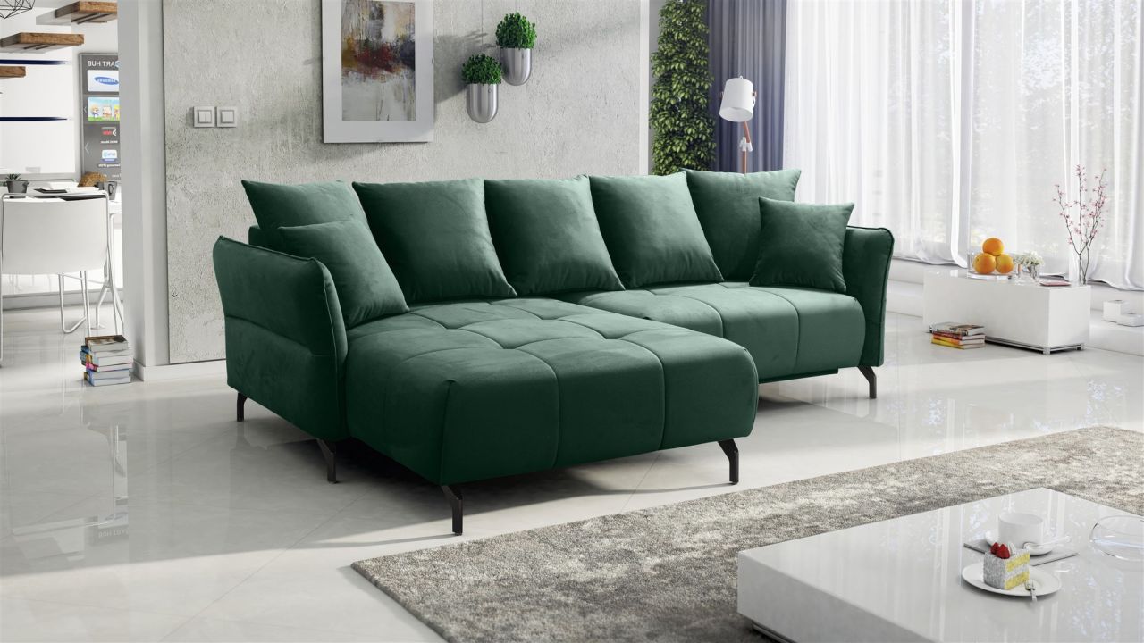 Ecksofa Schlafsofa Sofa SADIE Stoff Element Dunkelgrün Ottomane Links