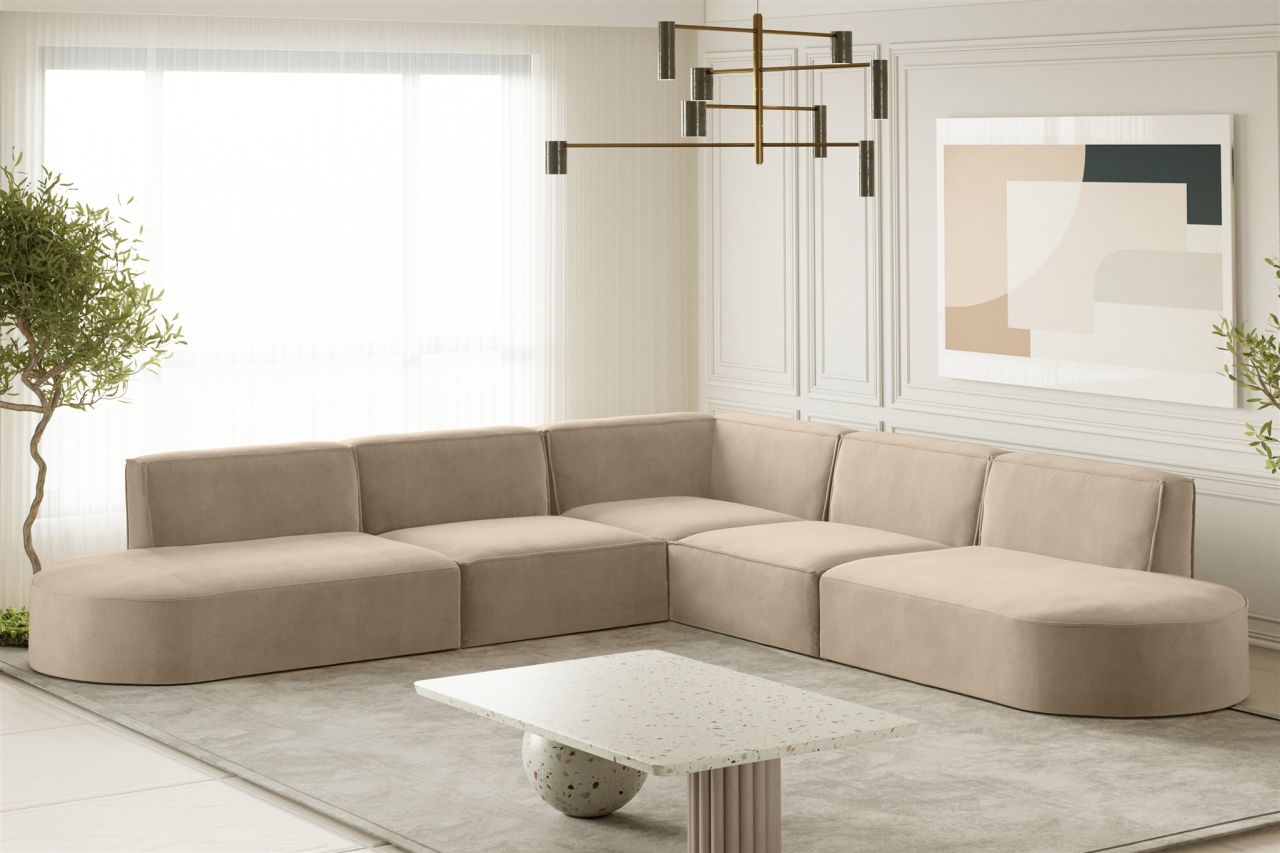 Ecksofa Designersofa PALMA Stoff Noel Beige Seite Universal