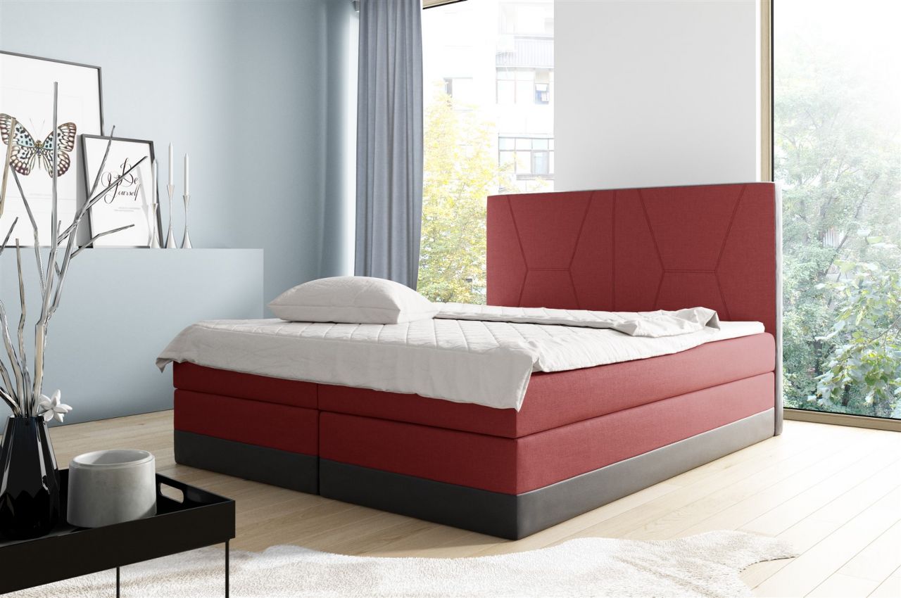 Boxspringbett Schlafzimmerbett VELARO 180x200cm Rot-Schwarz