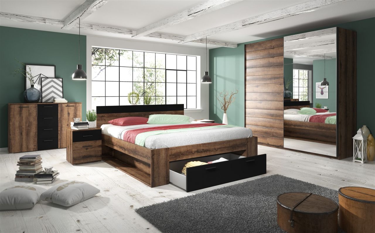 Schlafzimmer Set 5 tlg ASKJA inkl.Doppelbett 180cm und Schrank 221cm