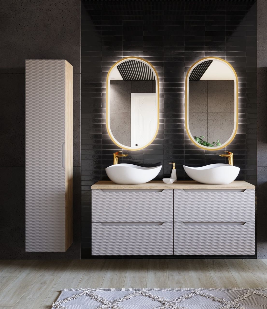 Badmöbel Set 5-tlg Badezimmerset LAXY Eiche Beige ohne Waschtisch