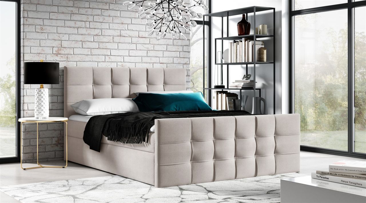 Boxspringbett Schlafzimmerbett OVIEDO LUX 140x200cm Stoff Faro Beige