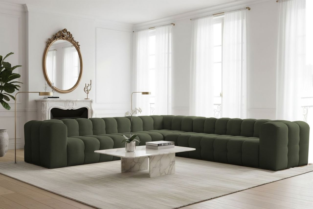 Ecksofa Designersofa SOLVIE XL in Stoff Tiffani Grün Seite Universal