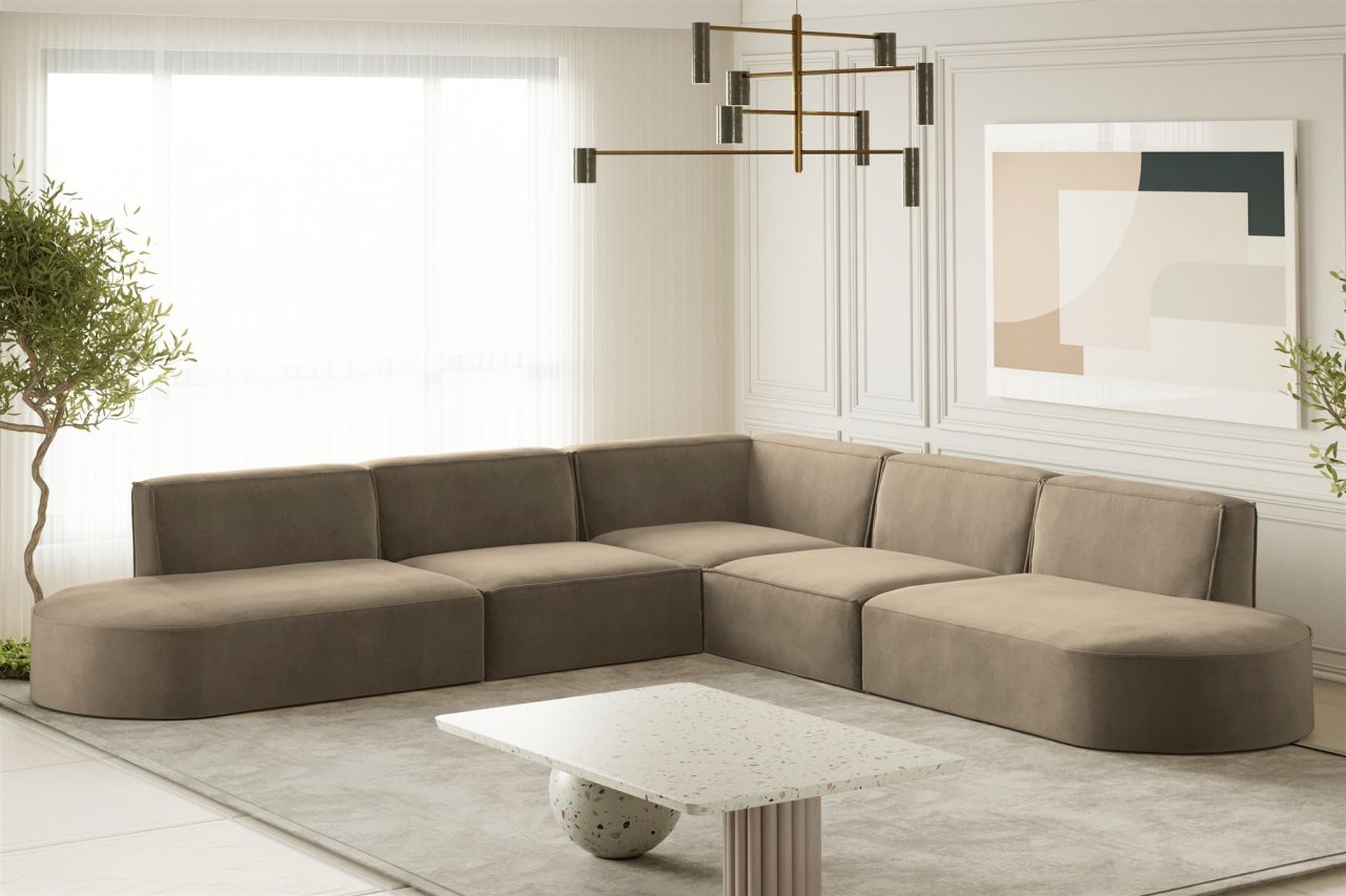 Ecksofa Designersofa PALMA Stoff Noel Braun Seite Universal