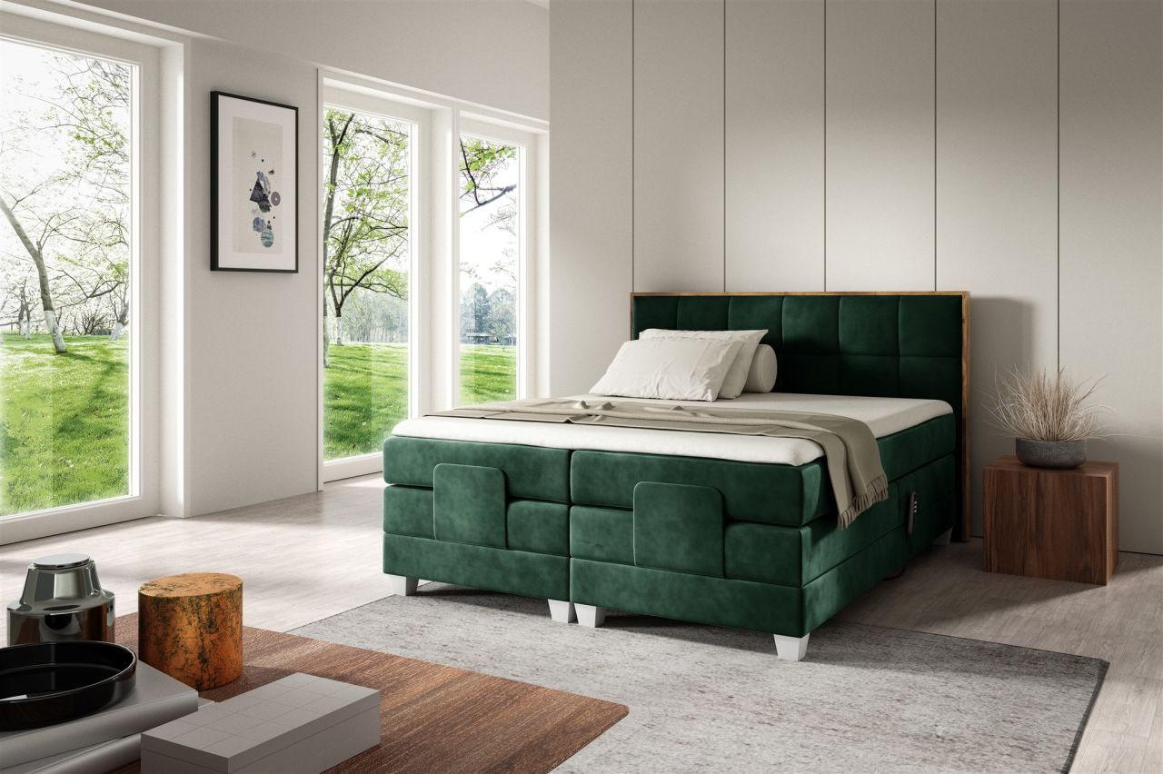 Boxspringbett Elektrisch Bett HENRY 120x200cm in Stoff Fresh Flaschengrün