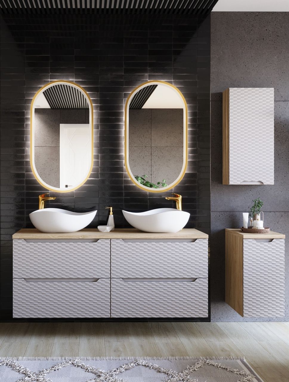 Badmöbel Set 6-tlg Badezimmerset LAXY Eiche Beige ohne Waschtisch
