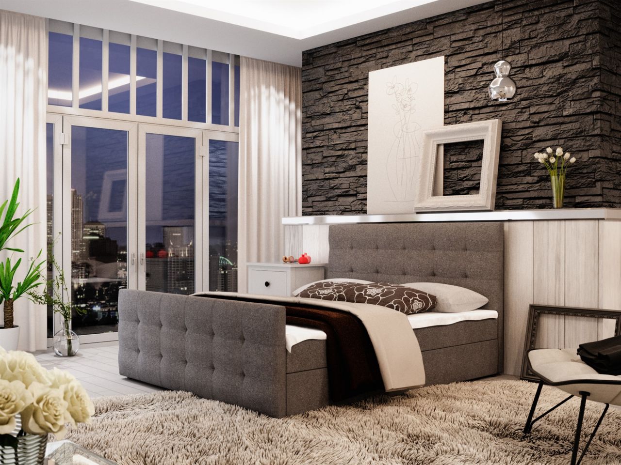 Boxspringbett Bett HUGO -Variante B- 140x200cm Grau inkl.Bettkasten