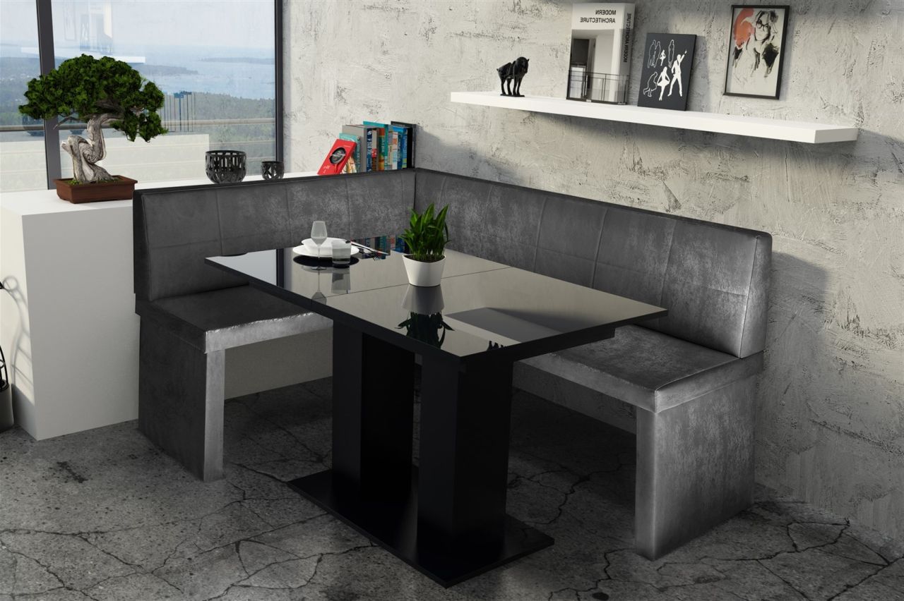 Eckbankgruppe 196x142 cm ROBIN XL R Vin..Schwarz/ Tisch DANTE Schwarz