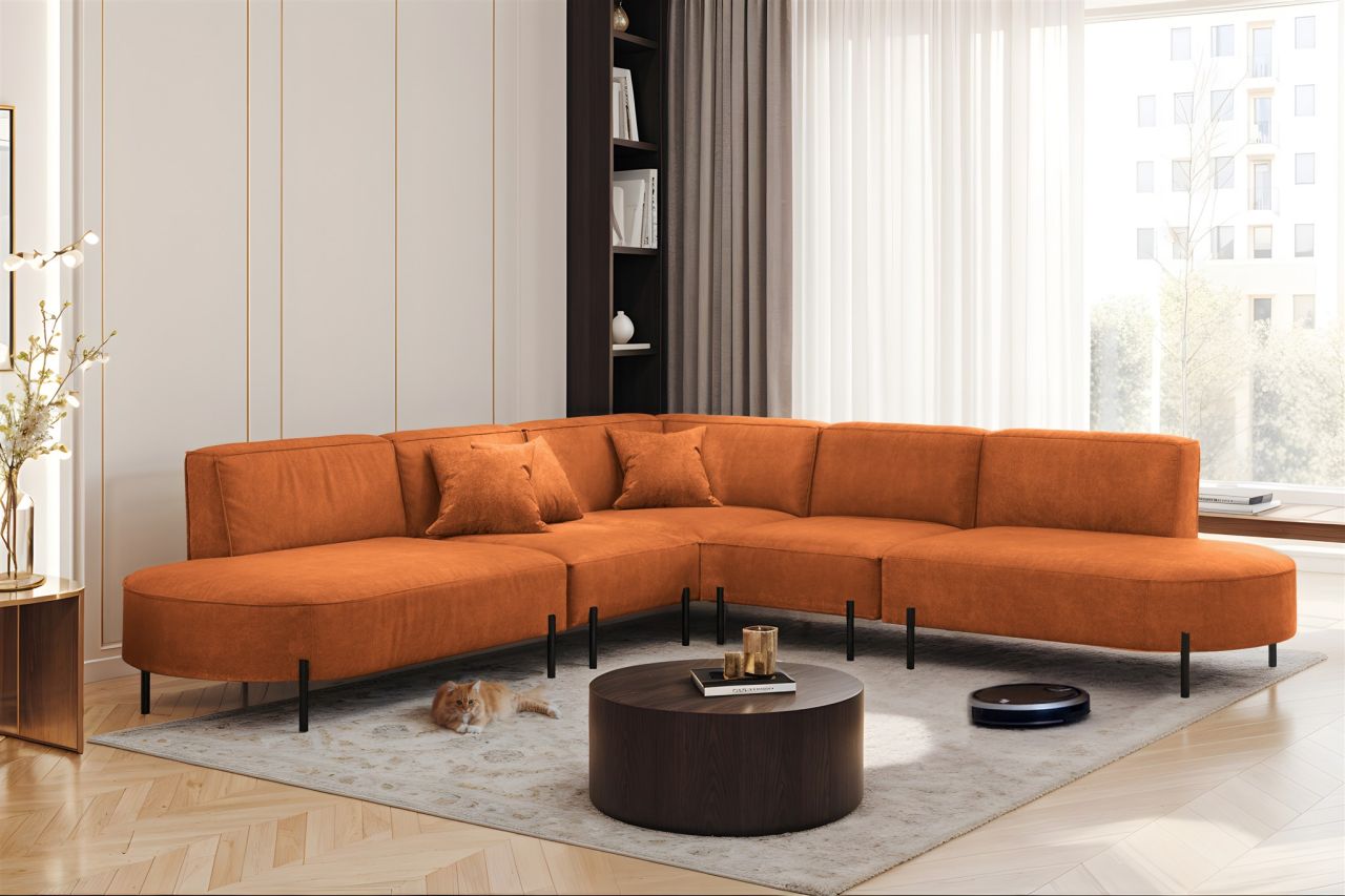 Ecksofa Designersofa VALENCIA Stoff Noel Ziegelrot Universal
