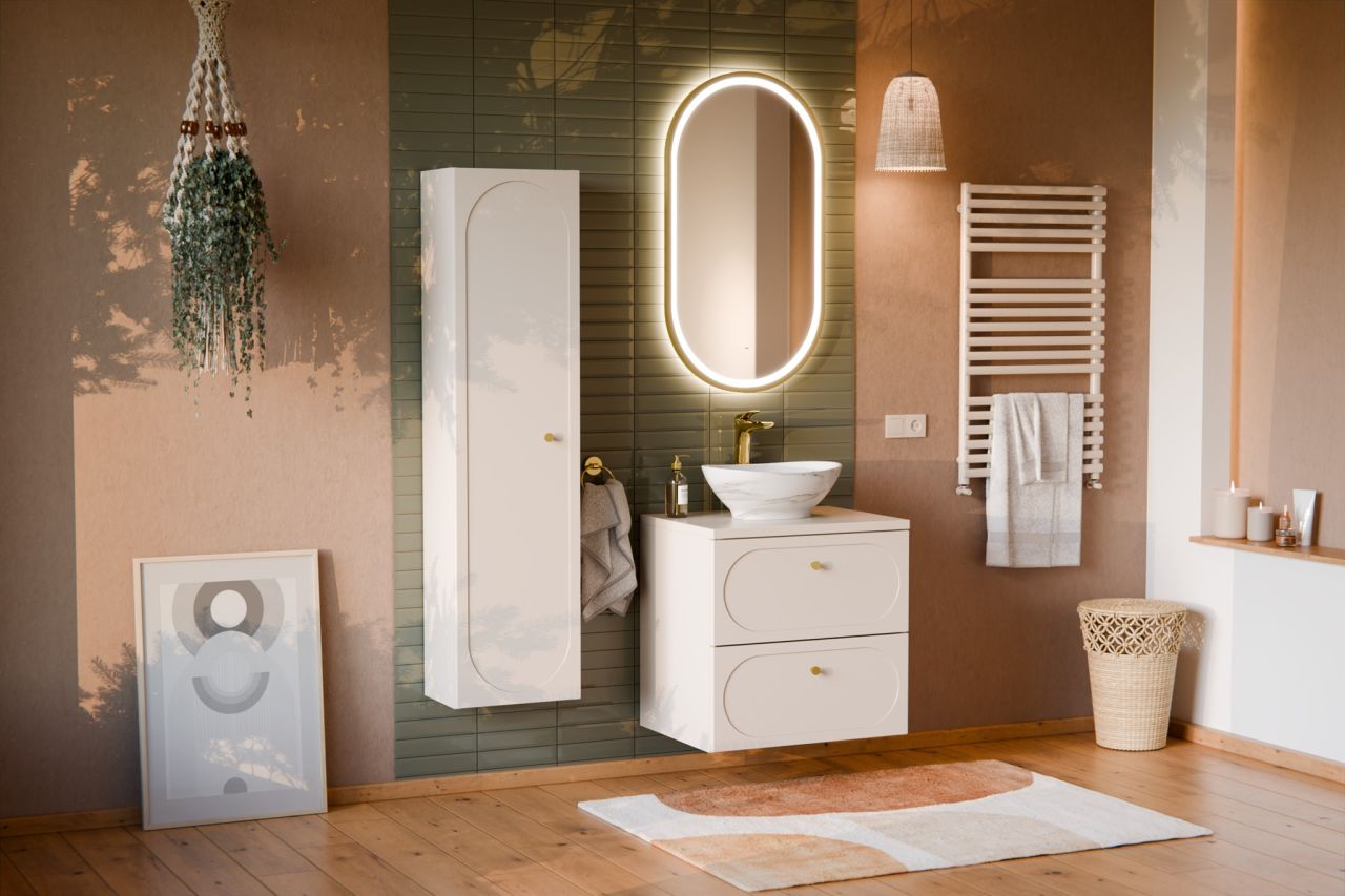 Badmöbel Set 4-tlg Badezimmerset KONA Cashmere Sand Beige Schrank 60cm inkl. ...