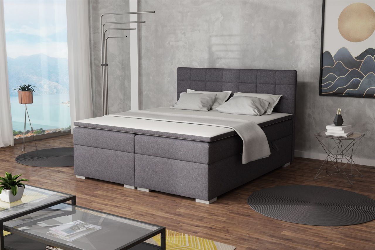 Boxspringbett Schlafzimmerbett FARUK 180x200cm Stoff Lux Dunkelgrau