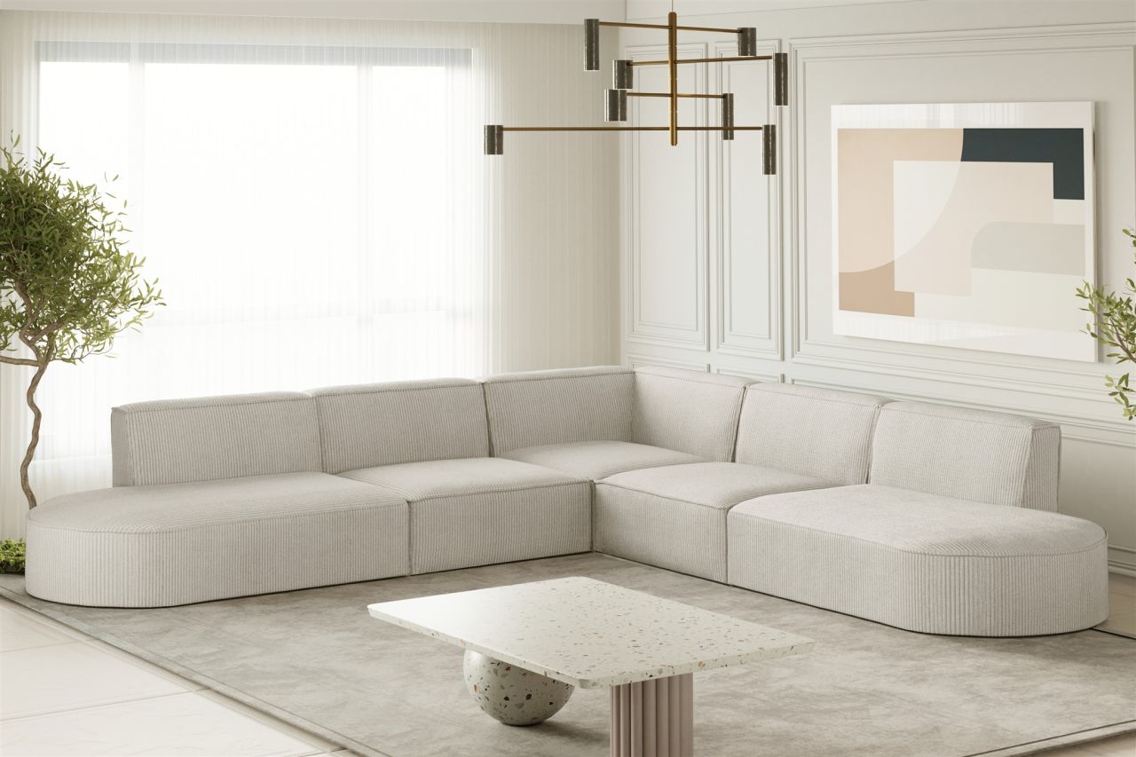 Ecksofa Designersofa PALMA Stoff Scala Sand Seite Universal