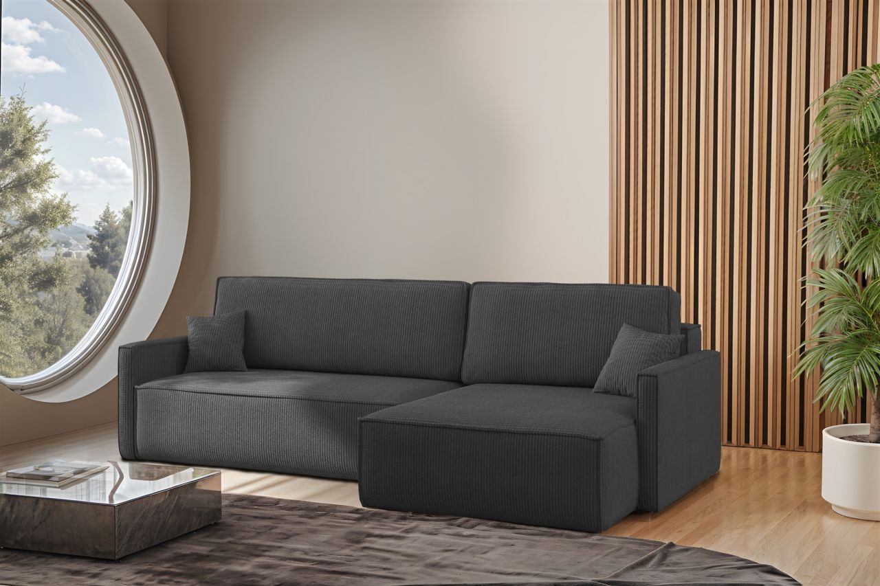 Ecksofa Schlafsofa Sofa LOUIS Stoff Scala Dunkelgrau Ottomane Rechts