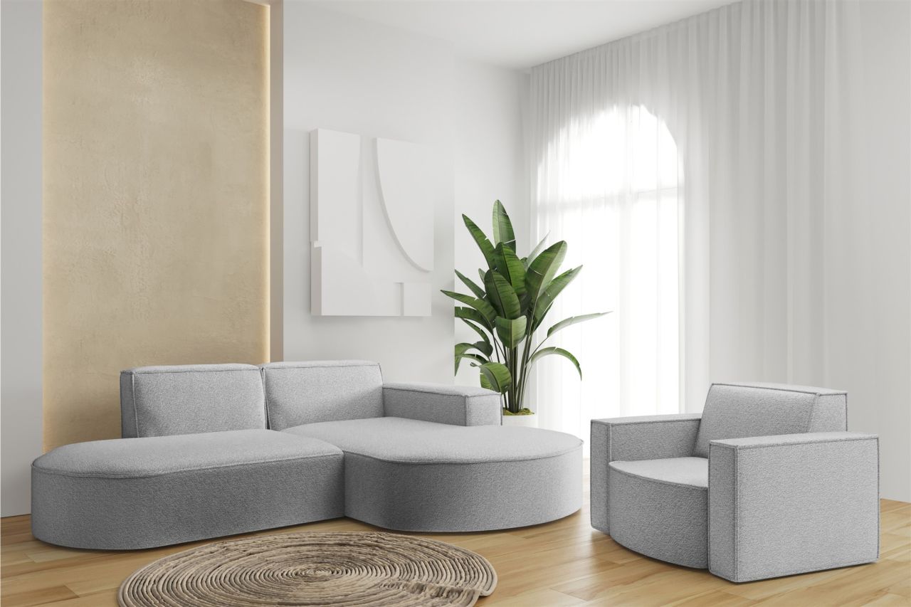 Sofa Set 2-teilig Sessel und Ecksofa PALMA XS Stoff Ascot Toffee Ottomane Rechts