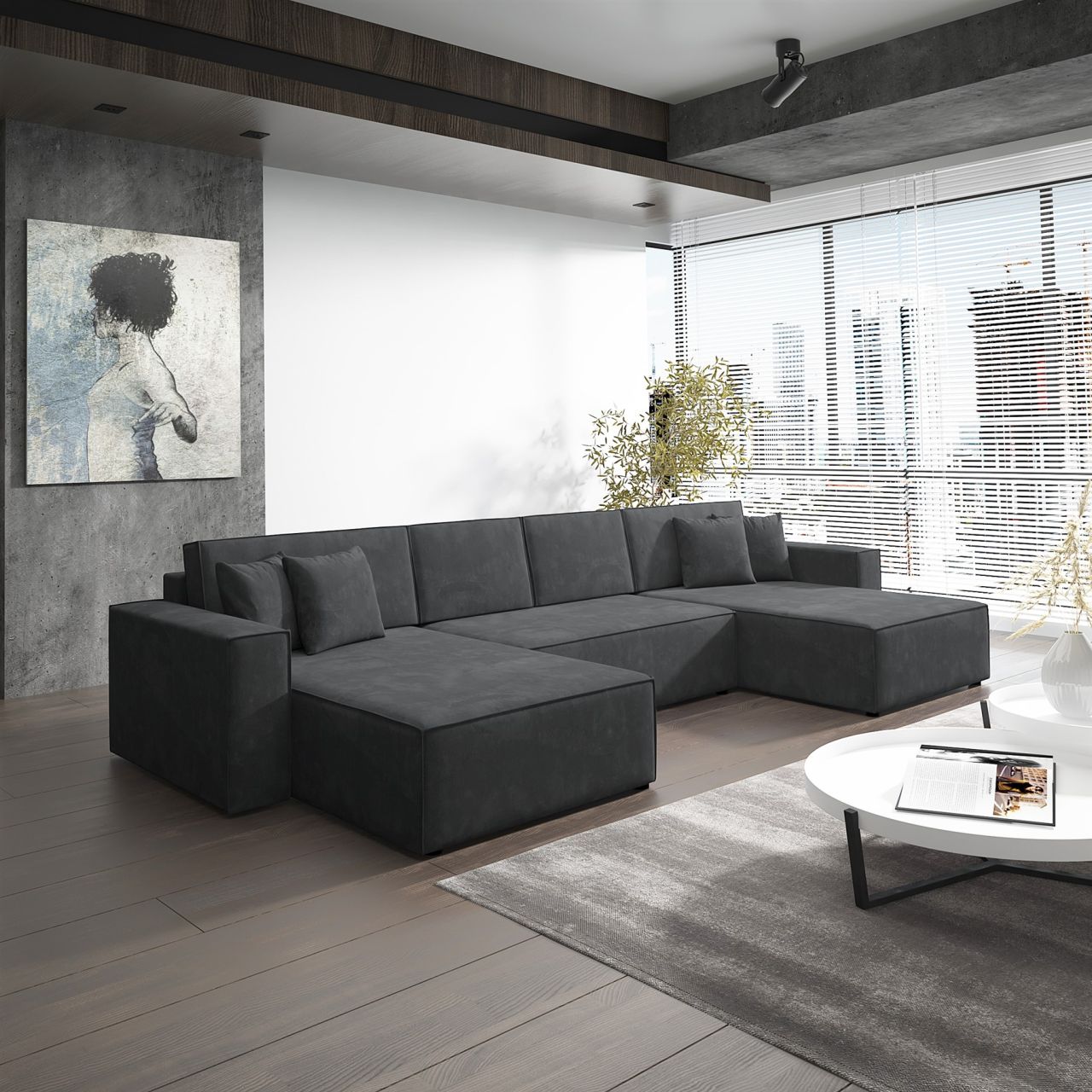 Wohnlandschaft Schlafsofa Sofa CONOR Stoff Kronos Steel Marengo
