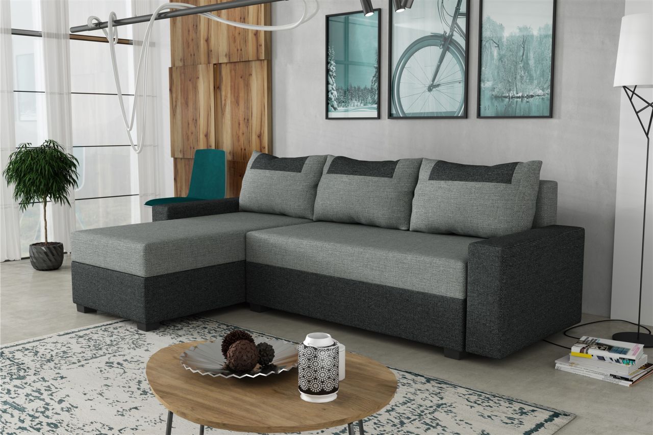 Ecksofa Schlafsofa Sofa HEDVIG LUX Inari Dunkelgrau- Grau Ottomane Links