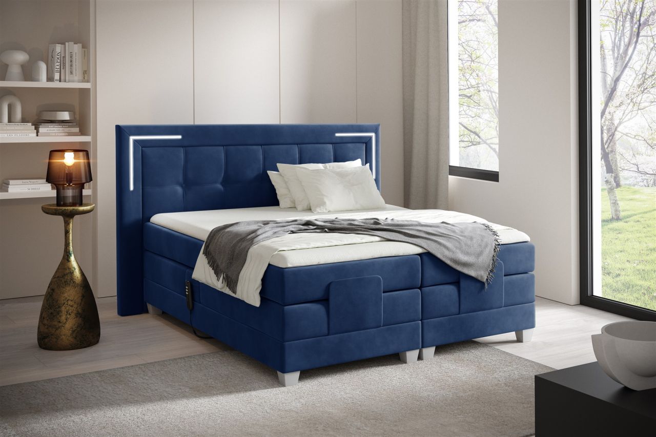 Boxspringbett Elektrisch Bett DORES 180x200cm in Stoff Fresh Dunkelblau