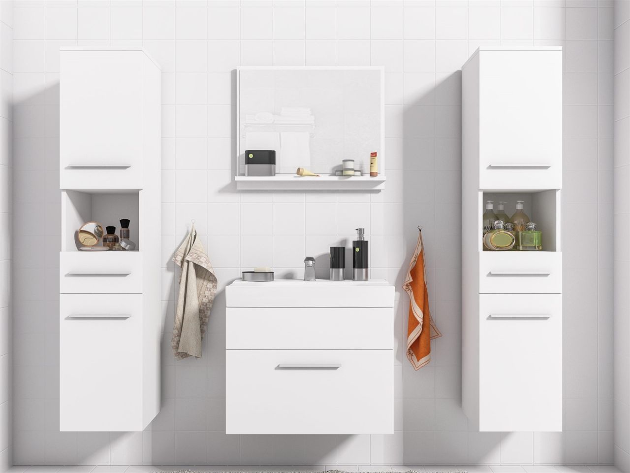 Badmöbel Set 5-Tlg Weiss matt LIVO XL inkl.Waschtisch