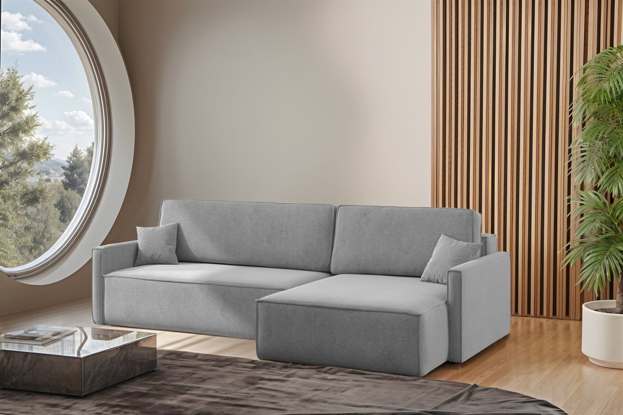 Ecksofa Schlafsofa Sofa LOUIS Stoff Salvador Grau Ottomane Rechts