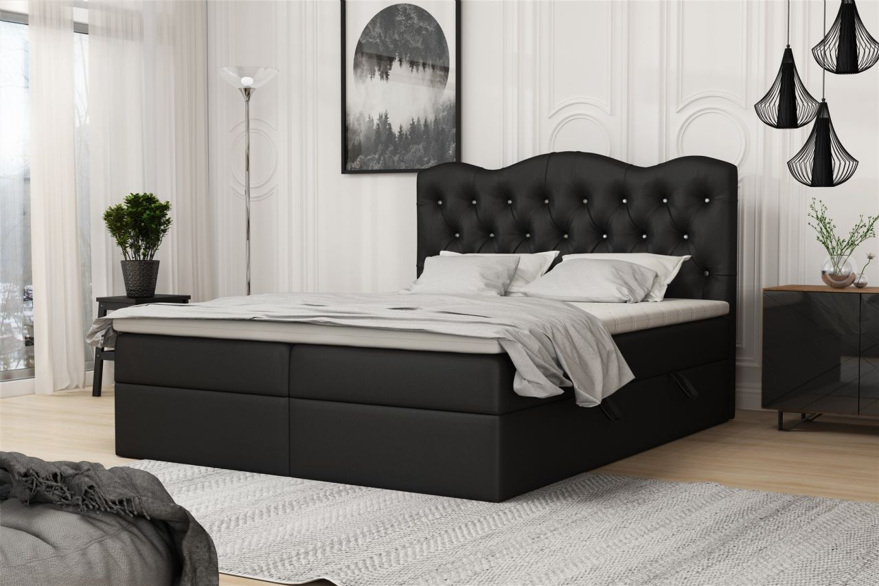 Boxspringbett Schlafzimmerbett LODOS 180x200cm Kunstleder Soft Schwarz