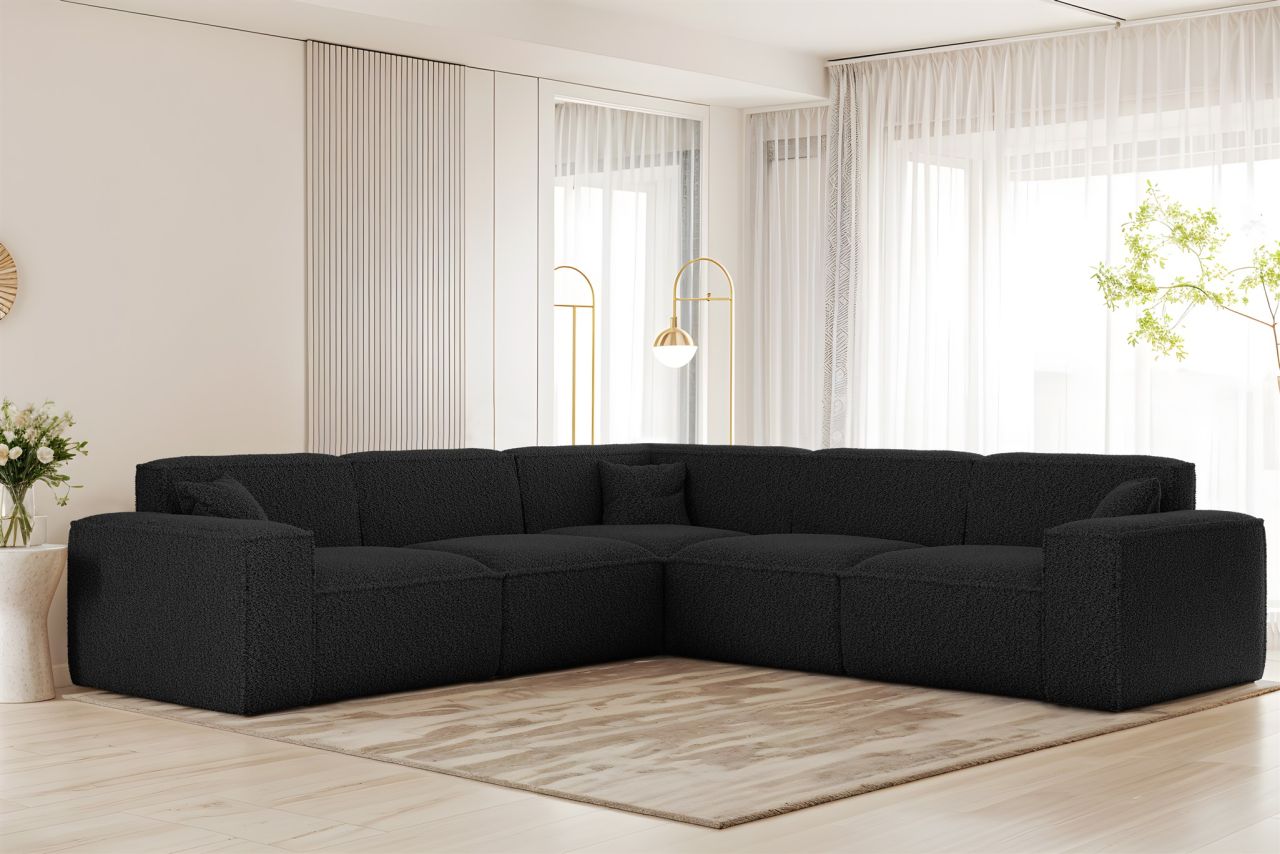 Ecksofa Designersofa CELES PREMIUM in Stoff Sven Schwarz Seite Universal