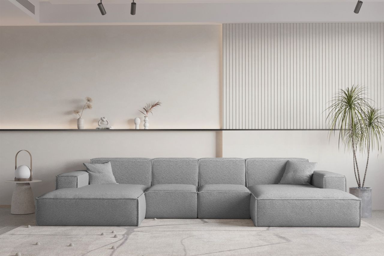 Wohnlandschaft U-Form CELES PREMIUM XS in Stoff Ascot Bukla Grau