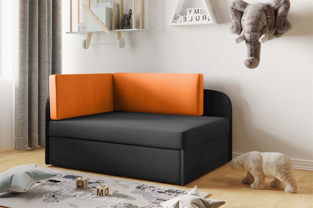 Sofa Kindersofa Schlafsofa inkl. Bettkasten MAILO Seite Rechts Stoff Schwarz-...