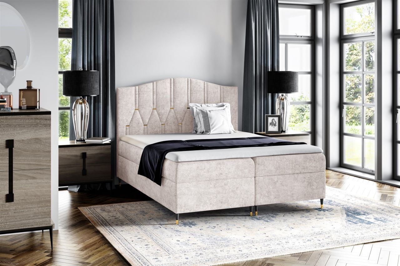 Boxspringbett Schlafzimmerbett SELIM 160x200cm in Stoff Touch Me Creme