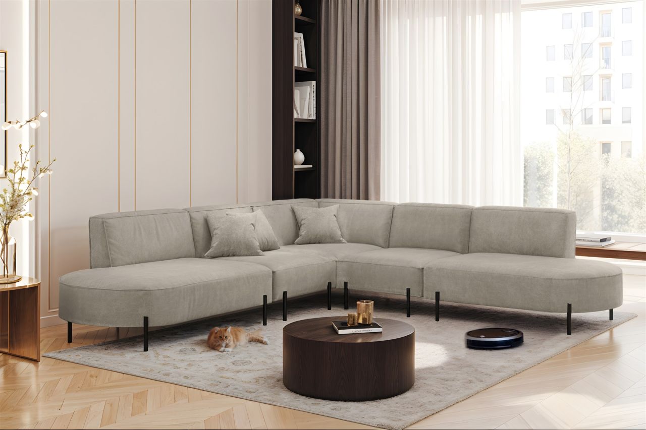 Ecksofa Designersofa VALENCIA Stoff Noel Hellgrau Universal