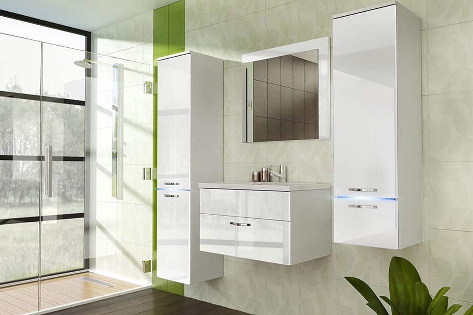 Badmöbel Set 5-Tlg Weiss Badezimmerset - Liva-inkl.Waschtisch inkl.LED