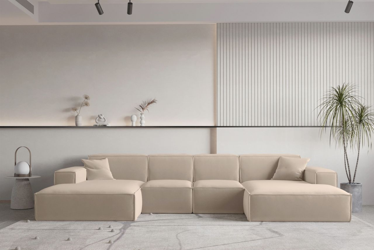 Wohnlandschaft U-Form CELES PREMIUM XS in Stoff Opera Velvet Sand