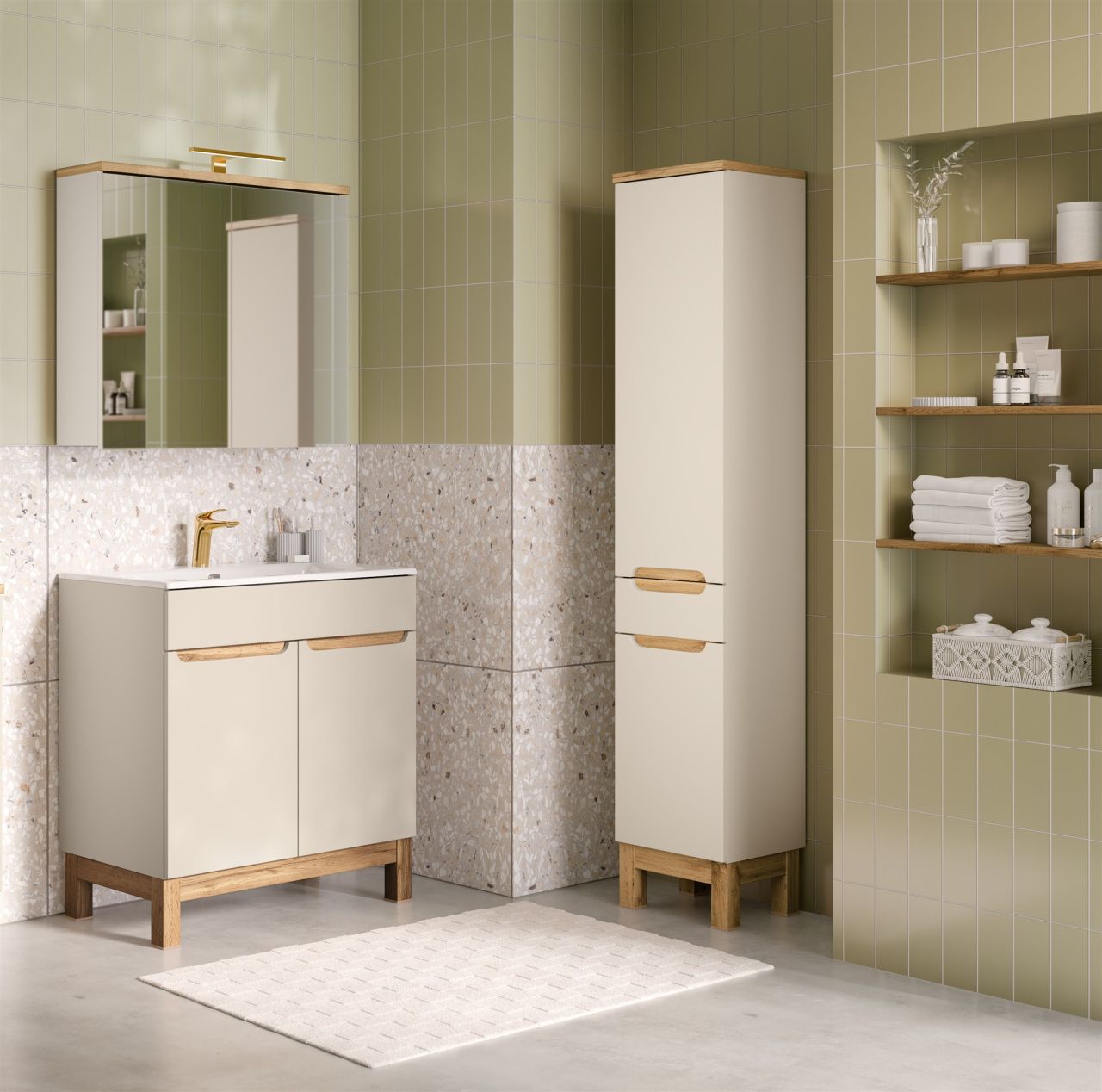 Badmöbel Set 3-tlg Badezimmerset DEVI Cashmere Schrank 80cm inkl. Waschtisch ...