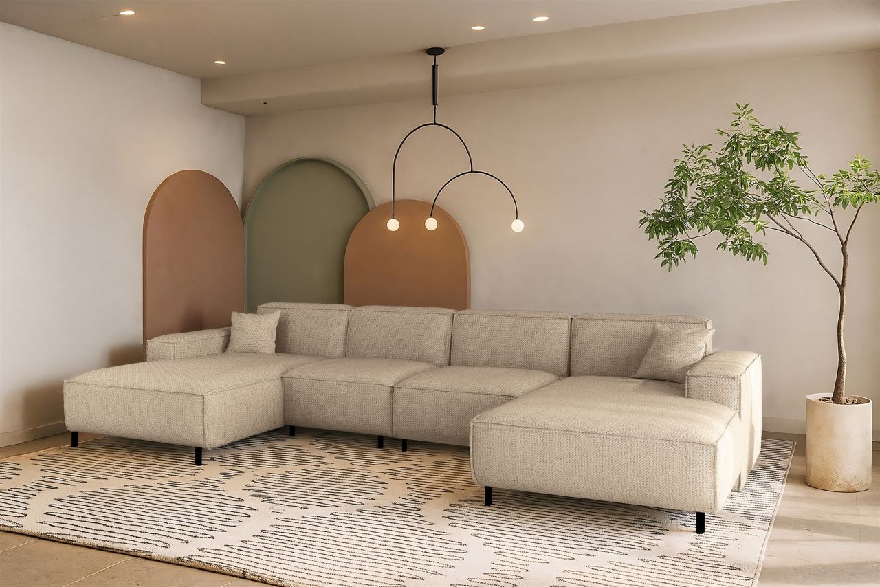 Wohnlandschaft Sofa U-Form GLORIA in Stoff Artico Beige