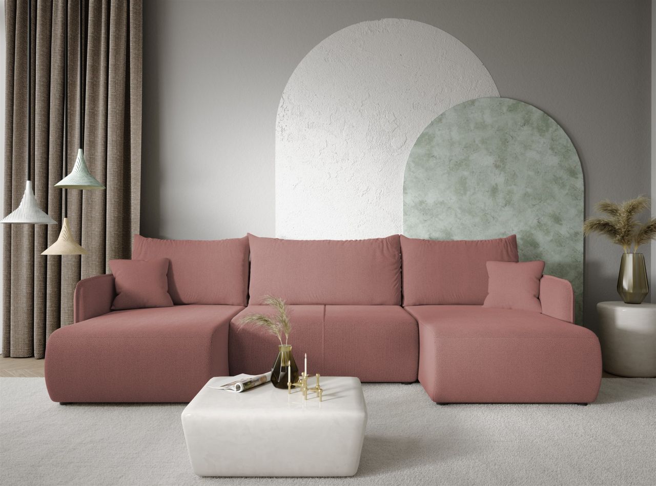 Wohnlandschaft Sofa mit Schlaffunktion CALGARY Stoff Curio Rose