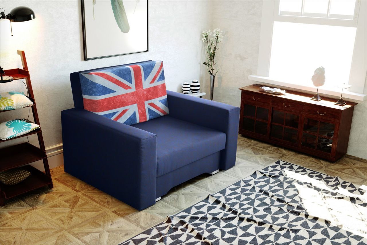 Sessel mit Schlaffunktion IRVING XL in Blau- Fahne inkl.Bettkasten