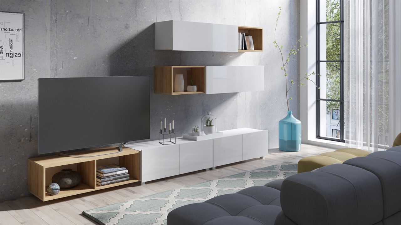 Mediawand Wohnwand 7 tlg - KAVOS 6 - Weiss Hochglanz