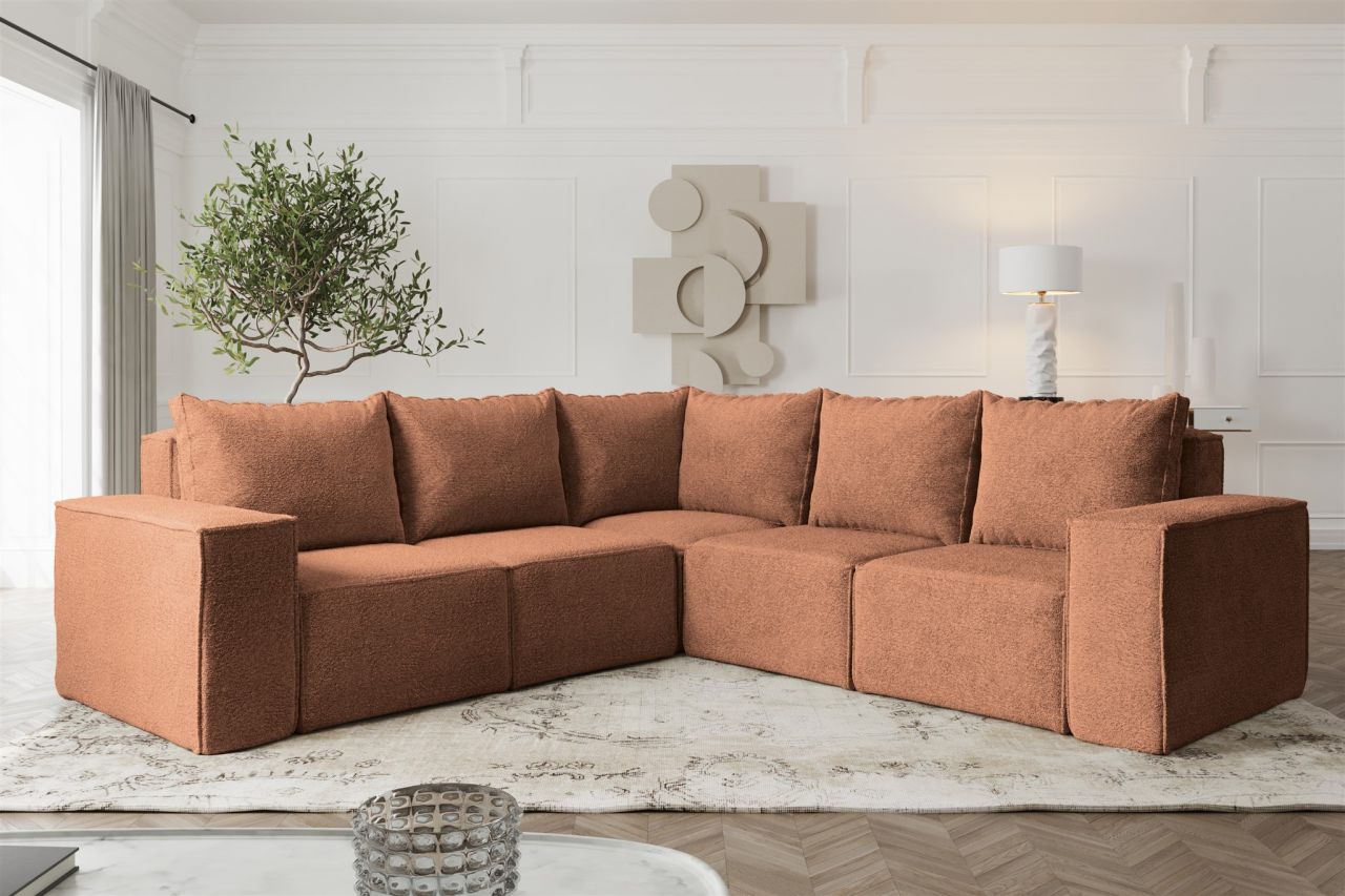 Ecksofa Designersofa ESTELLE in Stoff Abriamo Rostbraun Seite Universal