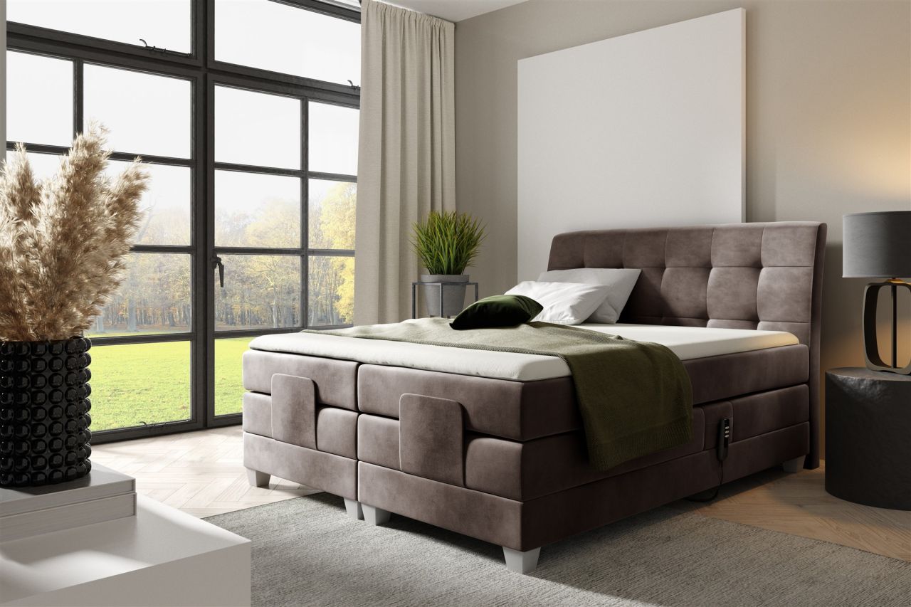 Boxspringbett Elektrisch Bett FRANCO 160x200cm in Stoff Fresh Schokobraun