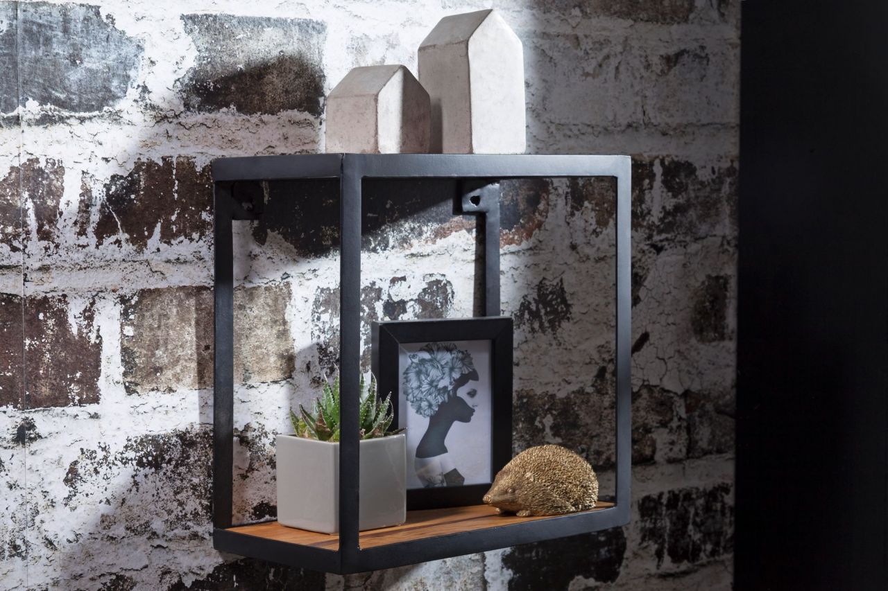 Wandregal Bücherregal GAURI 35x18xcm Materialmix Massivholz und Metall