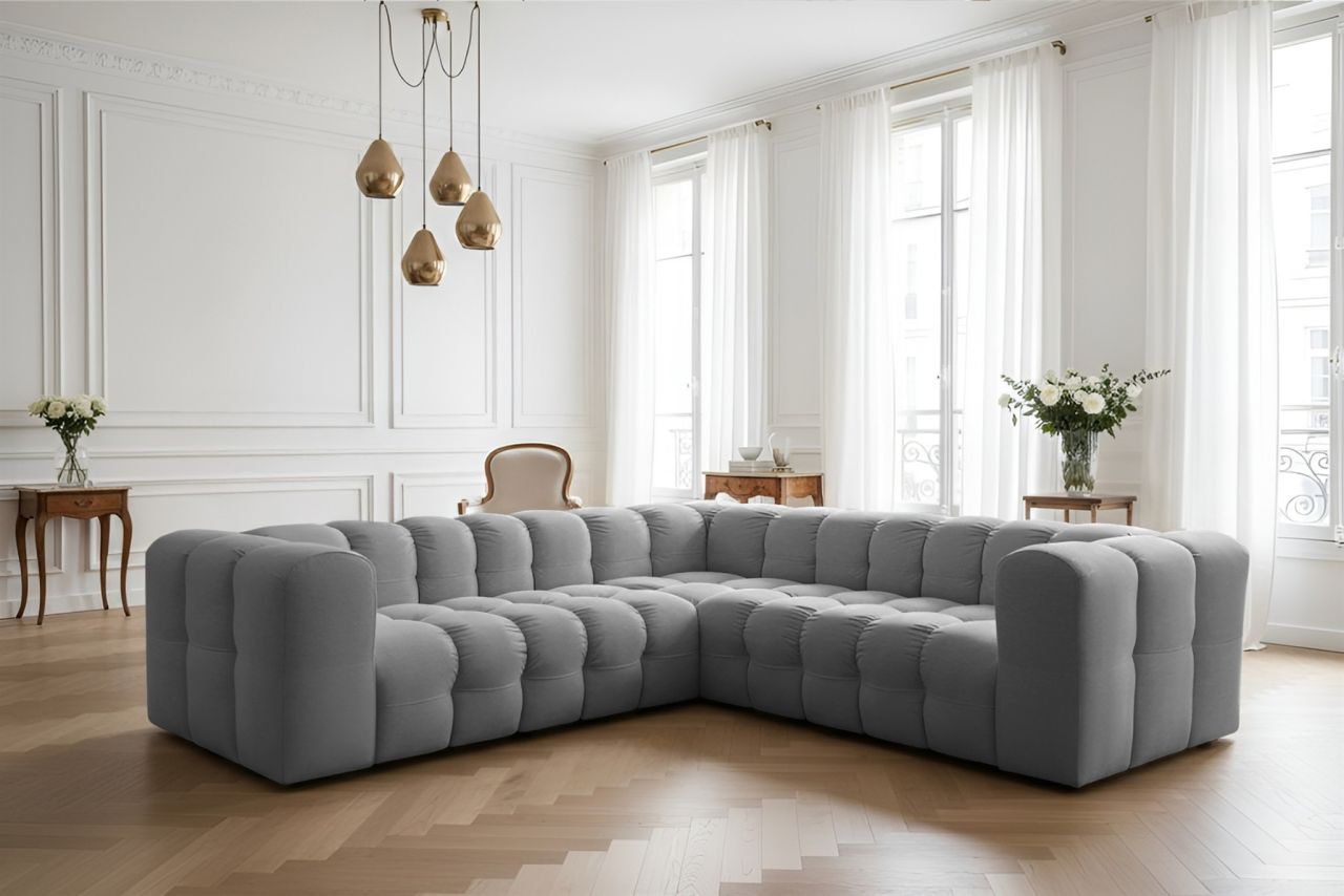Ecksofa Designersofa SOLVIE XS in Stoff Tiffani Grau Seite Universal