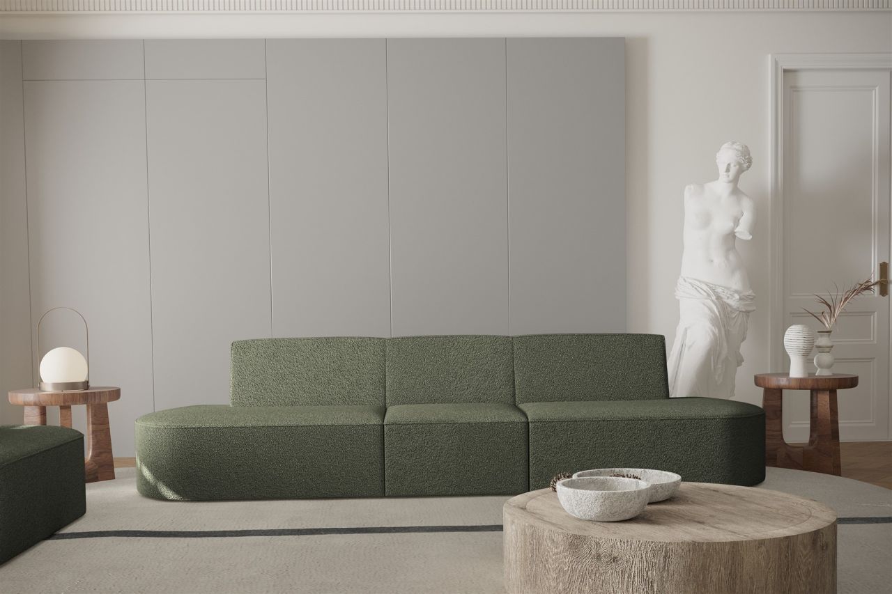 Sofa Designersofa 3-Sitzer MILOT in Stoff Ascot Bukla Moosgrün