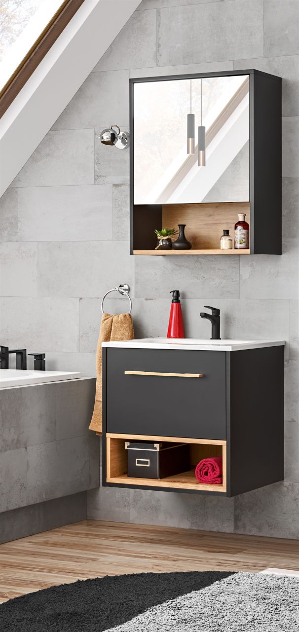 Badmöbel Set 2-tlg BURBON in Graphit inkl.Waschtisch 60 cm