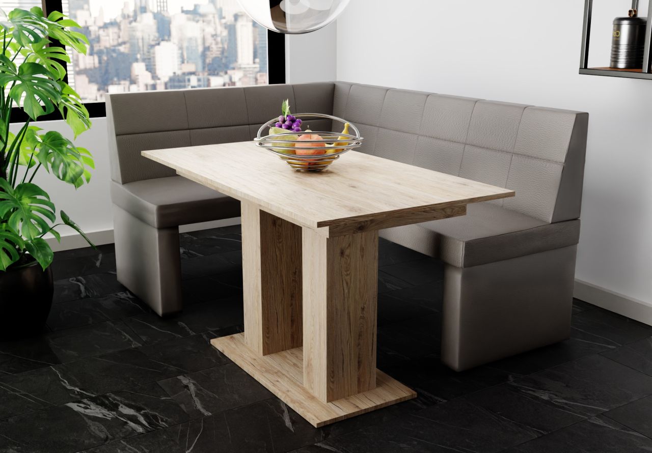 Eckbankgruppe 168x128 cm BLAKE R Kunstleder Grau / Esstisch DANTE Sonoma