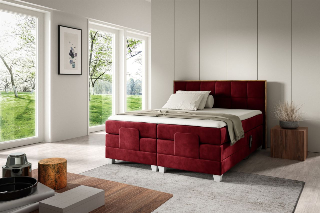 Boxspringbett Elektrisch Bett HENRY 200x200cm in Stoff Fresh Rot