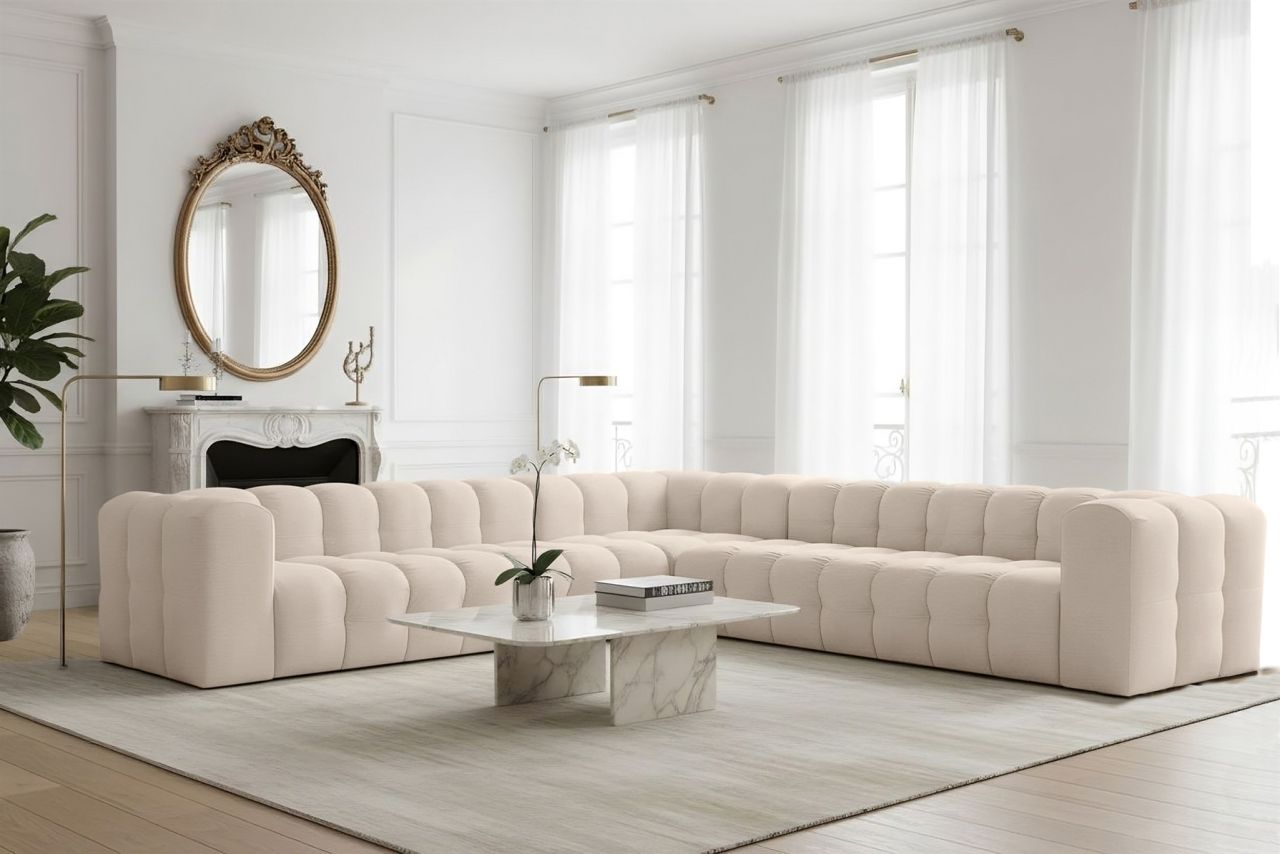 Ecksofa Designersofa SOLVIE XL in Stoff Tiffani Beige Seite Universal
