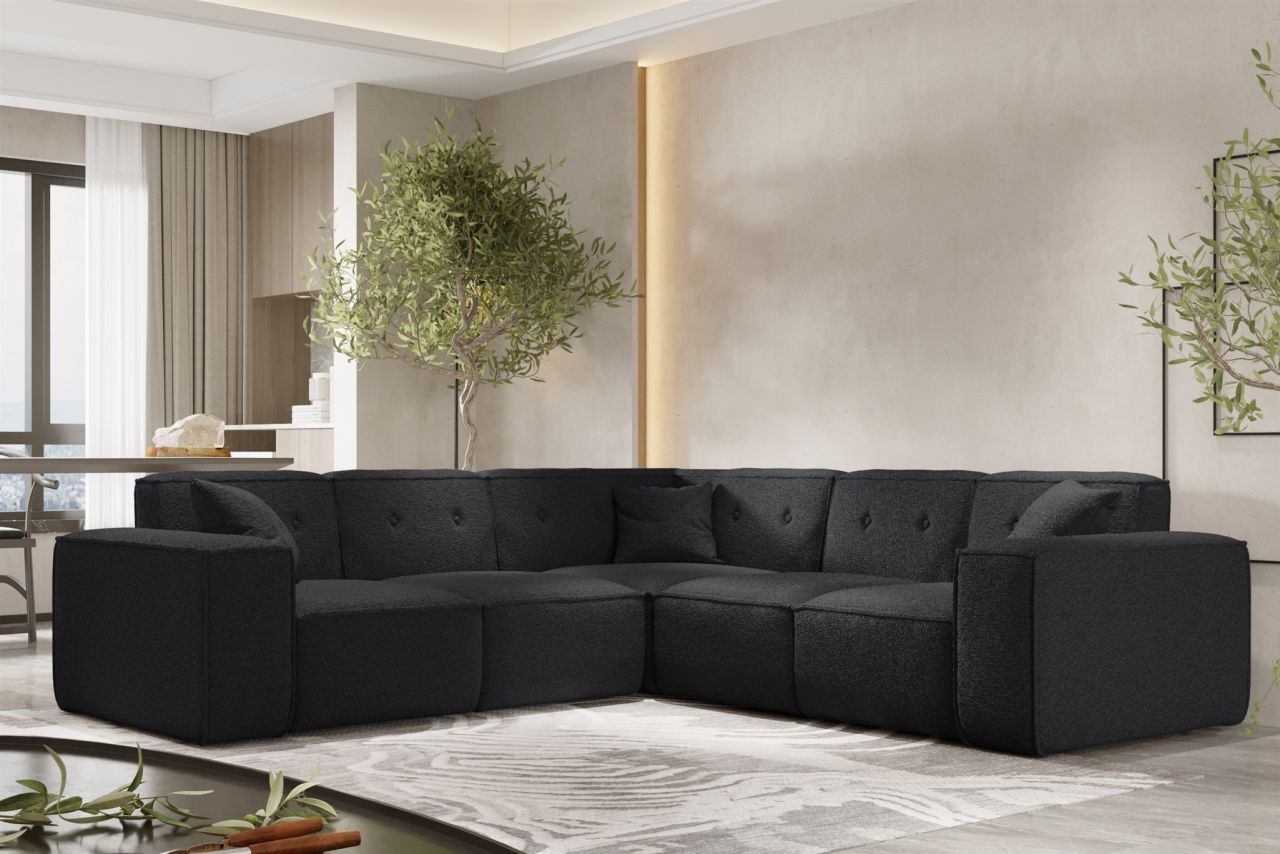 Ecksofa Designersofa CESINA in Stoff Ascot Bukla Schwarz Seite Universal