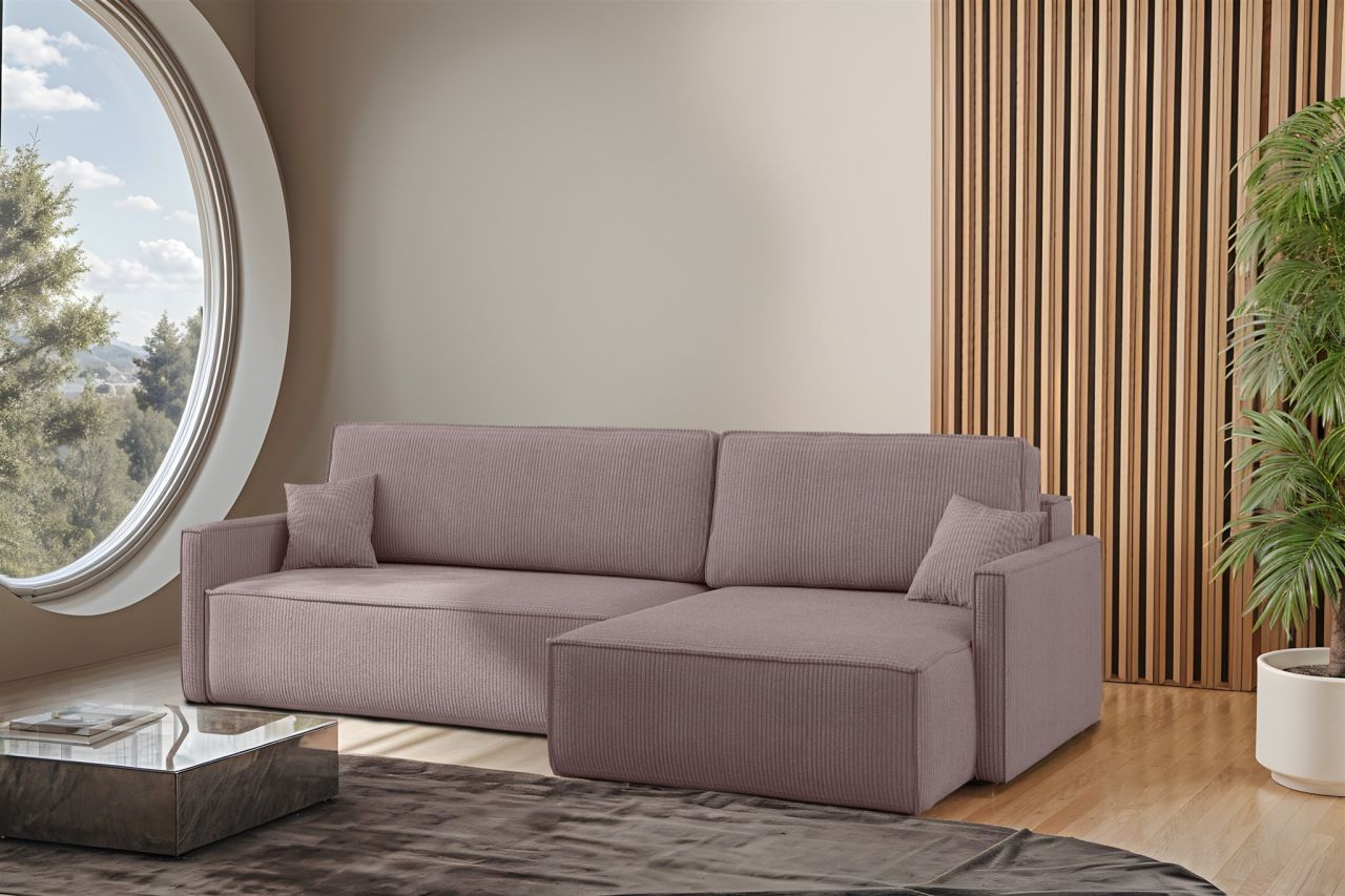 Ecksofa Schlafsofa Sofa LOUIS Stoff Scala Lavendel Ottomane Rechts