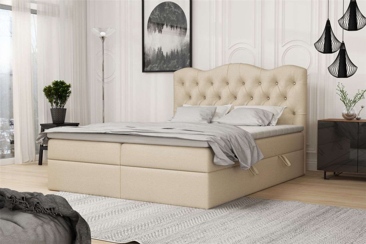 Boxspringbett Schlafzimmerbett LODOS 140x200cm Kunstleder Soft Creme